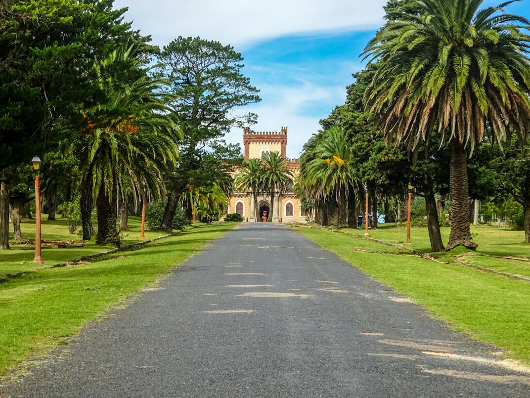 Historic colonial building facade with cobblestone street in Colonia del Sacramento, Uruguay